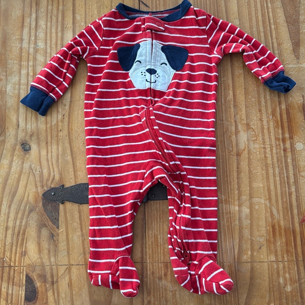 Red and white striped sleeper.6 months